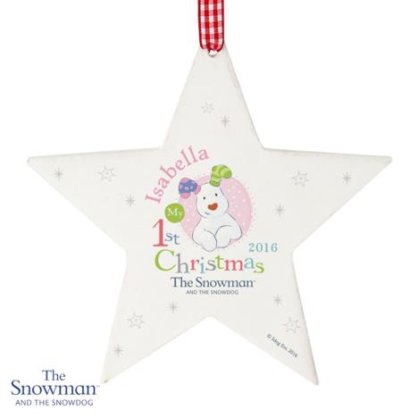Personalised The Snowdog My 1st Christmas Pink Star Decoration £9.99